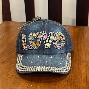 Olivia & Kate New York Love Hat Cap Denim Decorative Stones Adjustable One Size